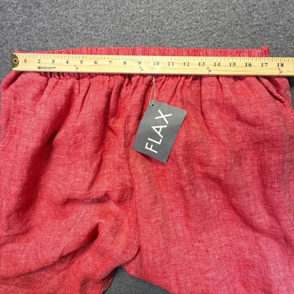 FLAX Red Linen Wide Leg Cropped Pants 3G NWT Lagenlook - Picture 4 of 7